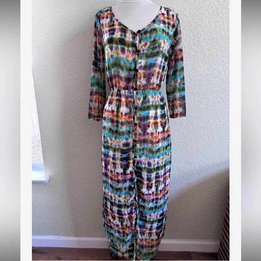 Colorful mesh long cover up dress for women - Picture 3 of 5